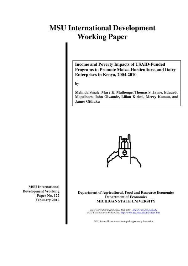 Income and poverty impacts of USAID-funded programs to promote maize, horticulture, and dairy enterprises in Kenya, 2004-2010