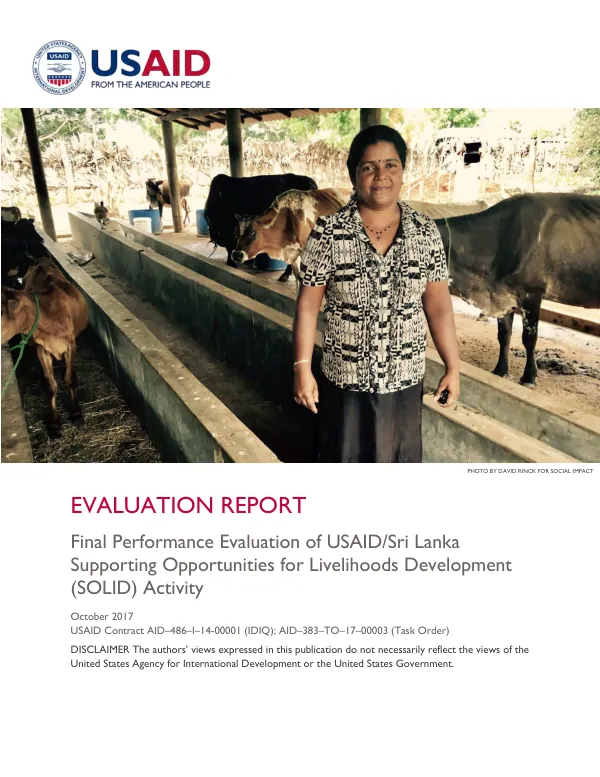 Final performance evaluation of USAID/Sri Lanka supporting opportunities for livelihoods development (SOLID) activity