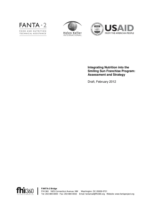 Integrating nutrition into the smiling sun franchise program : assessment and strategy