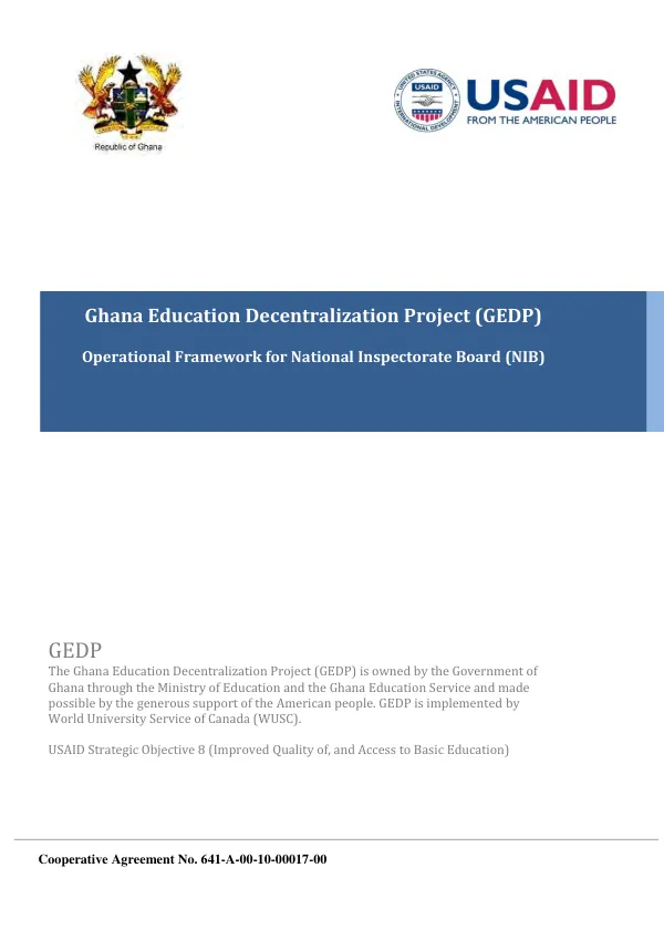 Ghana education decentralization project (GEDP) : operational framework for National Inspectorate Board(NIB)