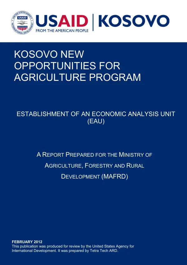 Establishment of an Economic Analysis Unit (EAU) : a report prepared for the Ministry of Agriculture, Forestry and Rural Development (MAFRD)