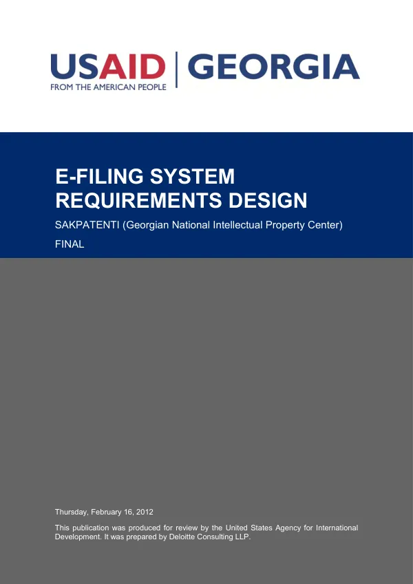 E-filing system requirements design : Sakpatenti (Georgian National Intellectual Property Center)