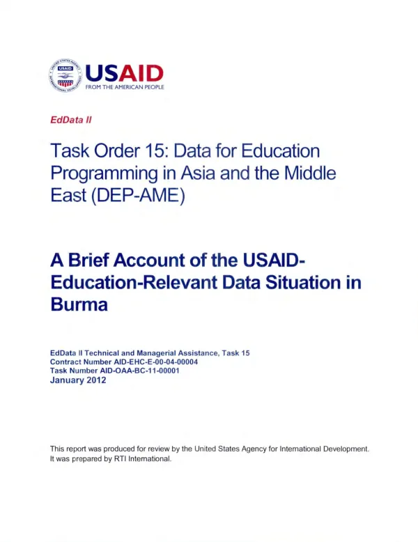 A brief account of the USAID education- relevant data situation in Burma