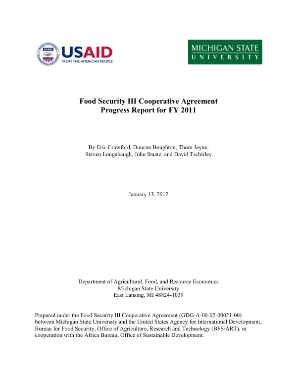 Food security III cooperative agreement progress report for FY 2011