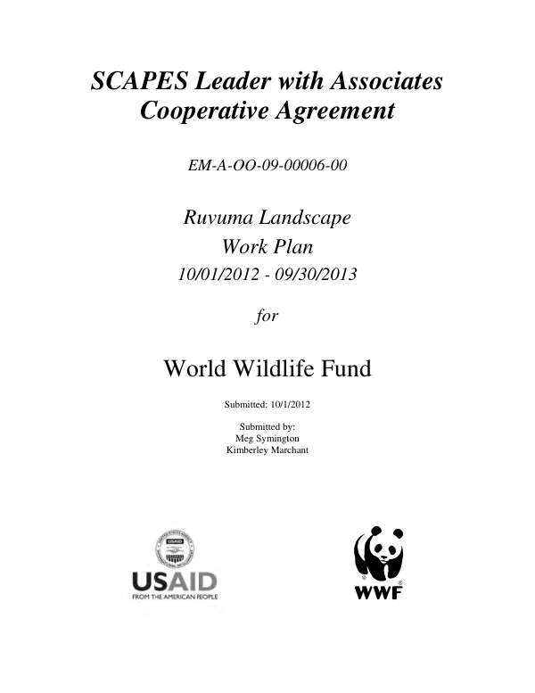 Ruvuma landscape : work plan, 10/01/2012-09/30/2013 for World Wildlife Fund