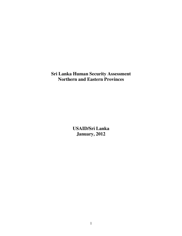 Sri Lanka human security assessment Northern and Eastern Provinces