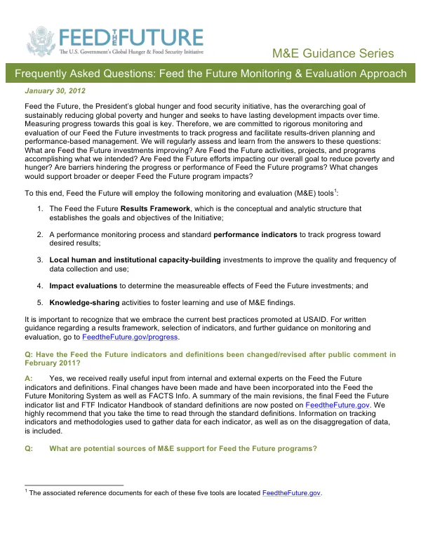 Frequently asked questions : Feed the Future monitoring & evaluation approach