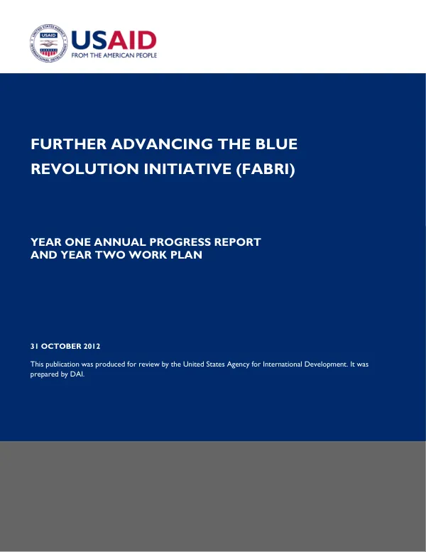 Further Advancing the Blue Revolution Initiative (FABRI): Year One Annual Progress Report and Year Two Work Plan