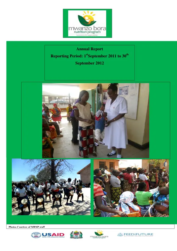 Mwanzo bora nutrition program : annual report, reporting period : 1st September 2011 to 30th September 2012
