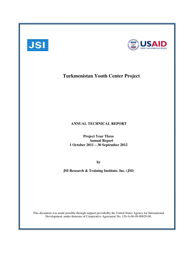 JSI Turkmenistan Youth Centers Project Year 3 Annual Report