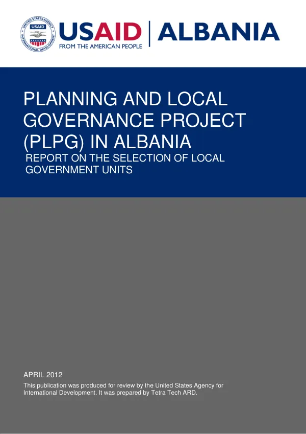 Report on the Selection of Local Government Units