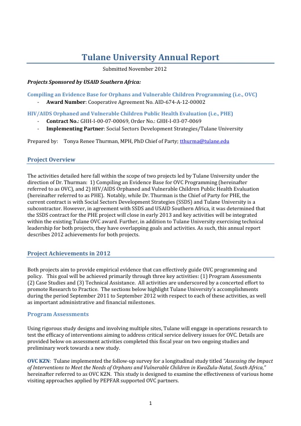 Tulane University Annual Report 2012