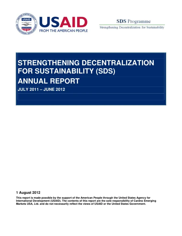 Strengthening Decentralization for Sustainability (SDS), Annual Report, July 2011-June 2012