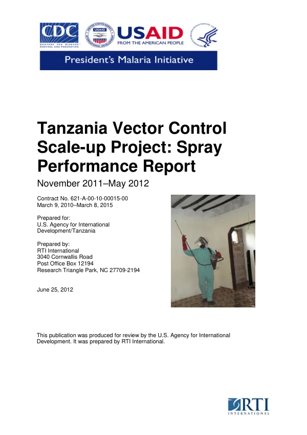 Tanzania Vector Control Scale-Up Project (TVCSP): Spray performance report November 2011 - May 2012