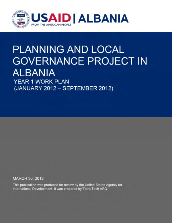 Planning and Local Governance Project in Albania Year 1 Work Plan