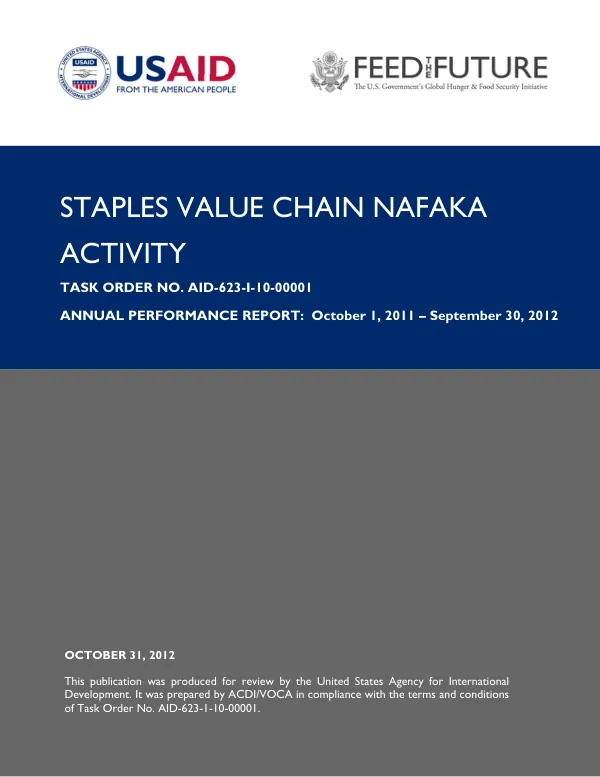 Staples Value Chain NAFAKA Activity, AID-623-1-10-00001, Annual Performance Report (2011/2012)