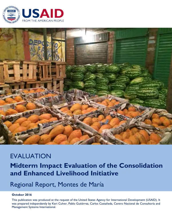 Midterm impact evaluation of the consolidation and enhanced livelihood initiative : regional report, Montes de Maria