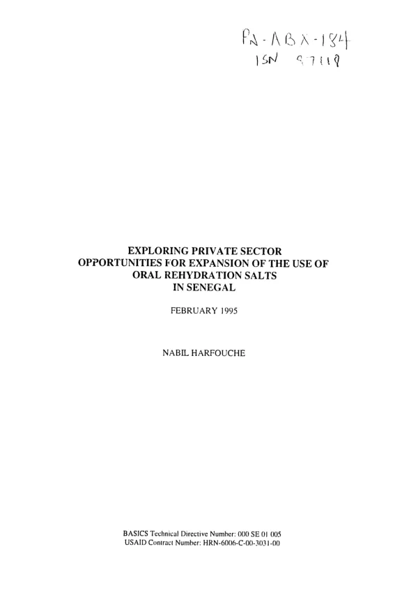 Exploring private sector opportunities for expansion of the use of oral rehydration salts in Senegal