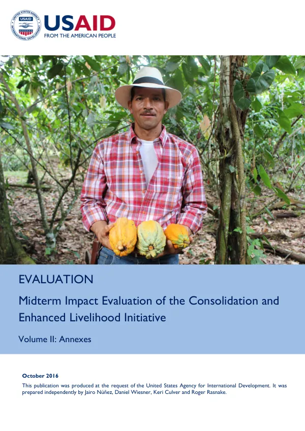 Midterm impact evaluation of the consolidation and enhanced livelihood initiative [general report] Volume II : annexes