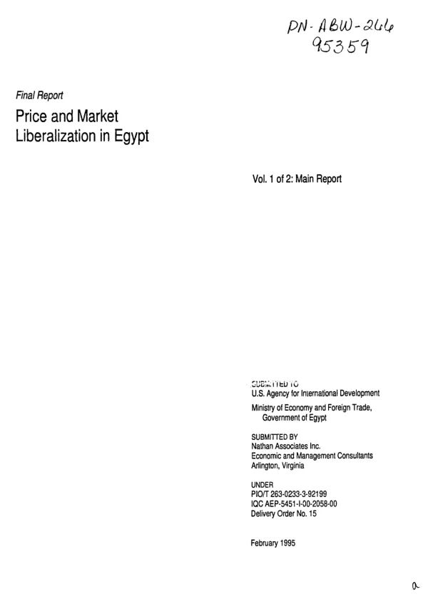 Final report : price and market liberalization in Egypt