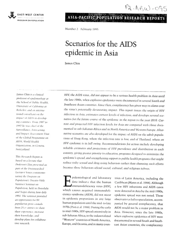 Scenarios for the AIDS epidemic in Asia