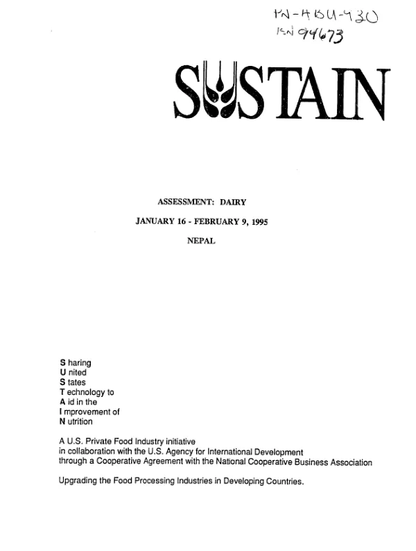 Assessment : dairy products -- Nepal -- January 16-February 9, 1995