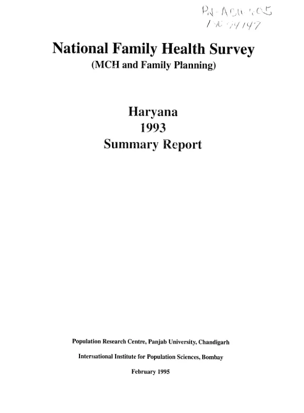National family health survey (MCH and family planning) : Haryana -- 1993 summary report