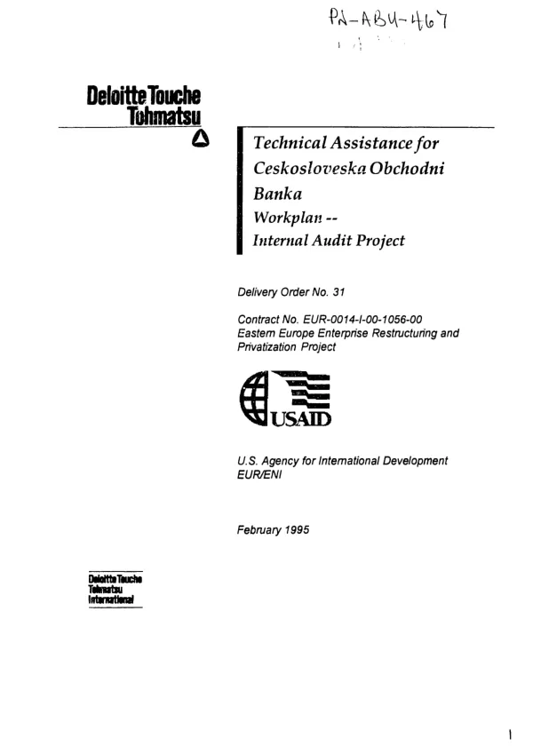 Technical assistance for Ceskosloveska Obchodni Banka workplan -- internal audit project