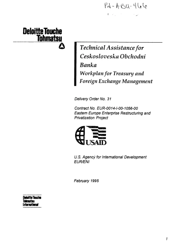 Technical assistance for Ceskosloveska Obchodni Banka : workplan for treasury and foreign exchange management