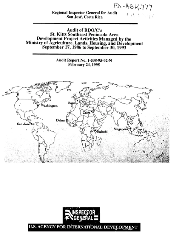 Audit of RDO/C"s [Regional Development Office/Caribbean] St. Kitts Southeast Peninsula Area development project activities managed by the Ministry of Agriculture, Lands, Housing, and Development : September 17, 1986 to September 30, 1993