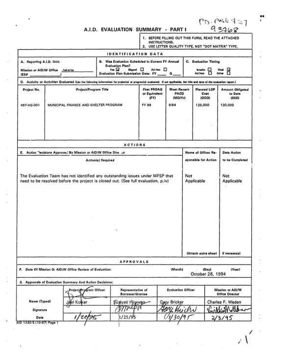 Municipal finance and shelter program