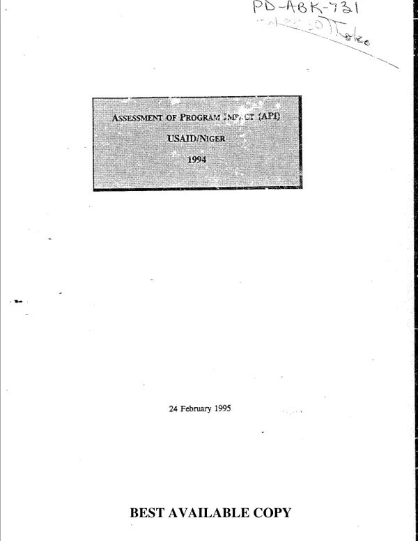 Assessment of program impact (API) : USAID/Niger -- 1994