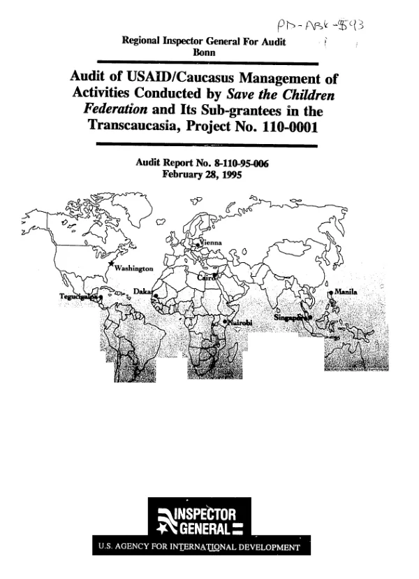 Audit of USAID/Caucasus management of activities conducted by Save the Children Federation and its sub-grantees in the Transcaucasia, project no. 110-0001
