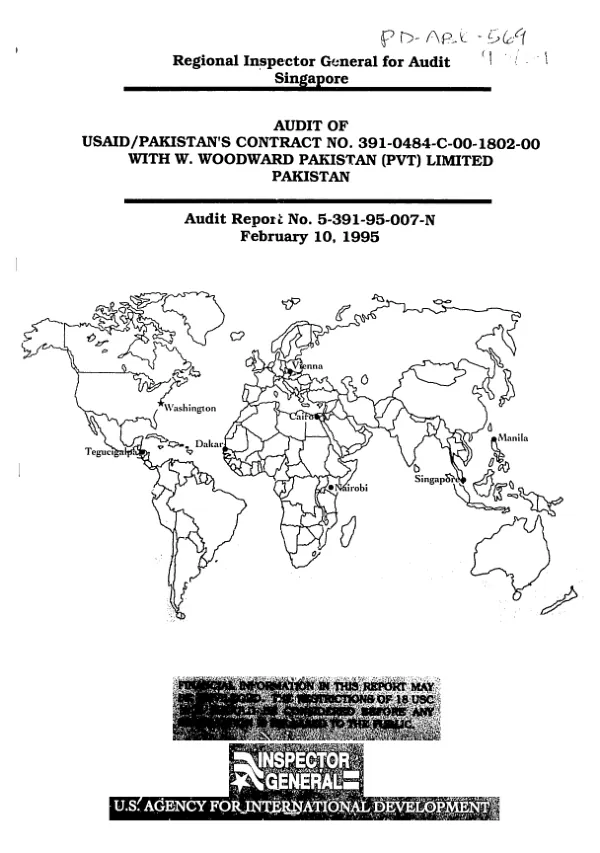Audit of USAID/Pakistan"s contract no. 391-0484-C-00-1802-00 with W. Woodward Pakistan (PVT) Limited, Pakistan