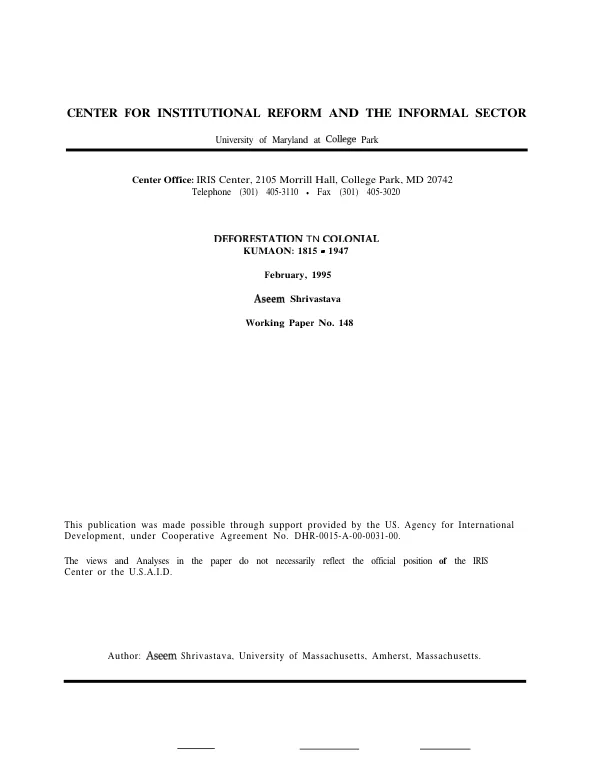 Deforestation in colonial Kumaon : 1815-1947