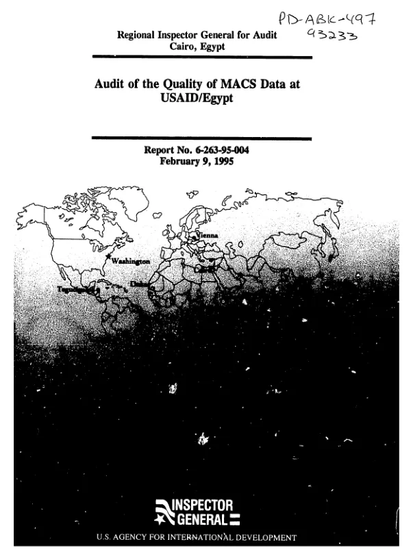 Audit of the quality of MACS [mission accounting and contract system] data at USAID/Egypt