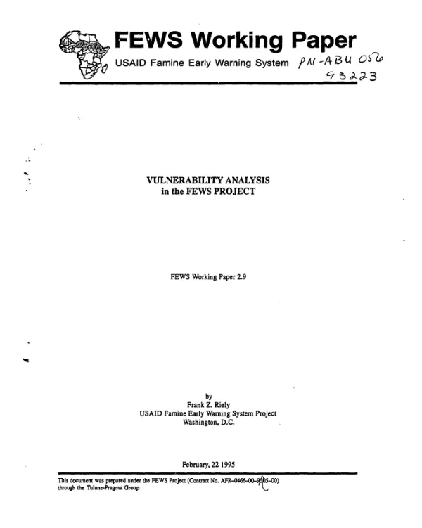 Vulnerability analysis in the FEWS [Famine Early Warning System] project