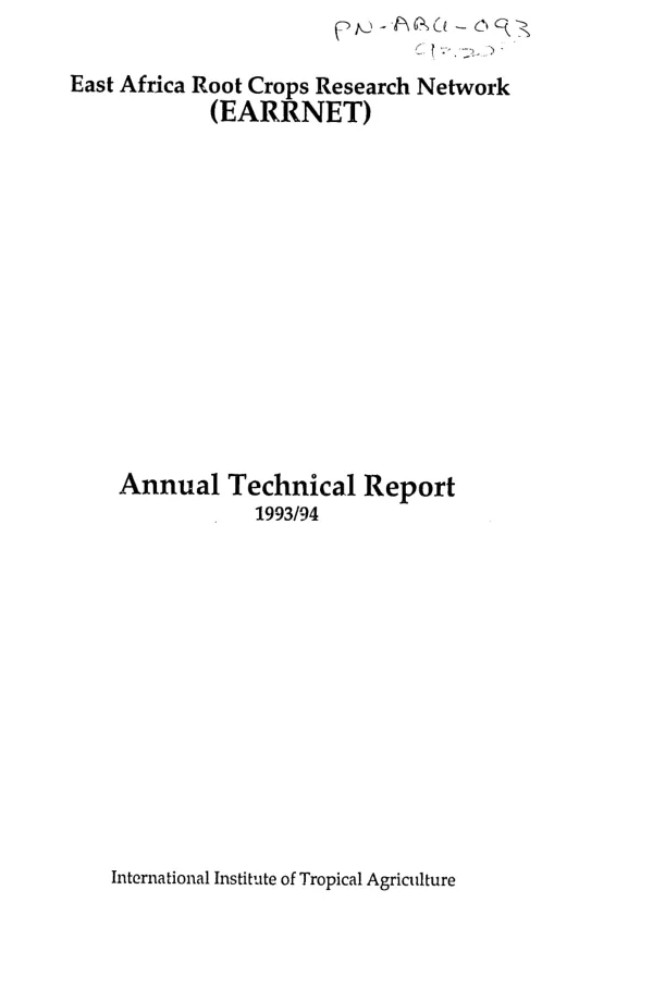 East Africa root crops research network (EARRNET) : annual technical report 1993/94