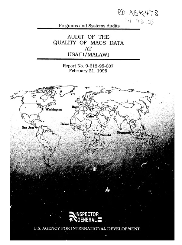 Audit of the quality of MACS [mission accounting and control system] data at USAID/Malawi
