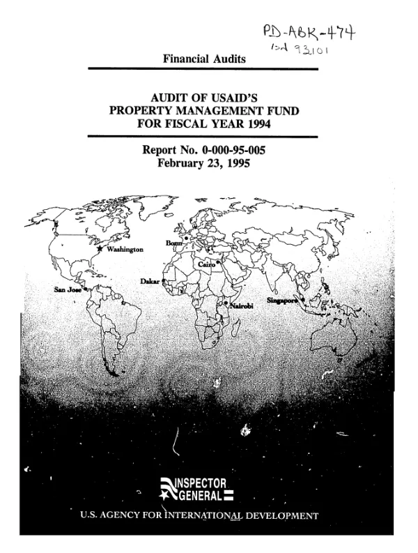 Audit of USAID"s property management fund for fiscal year 1994