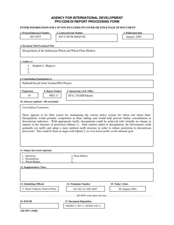 Deregulation of the Indonesian wheat and wheat flour markets