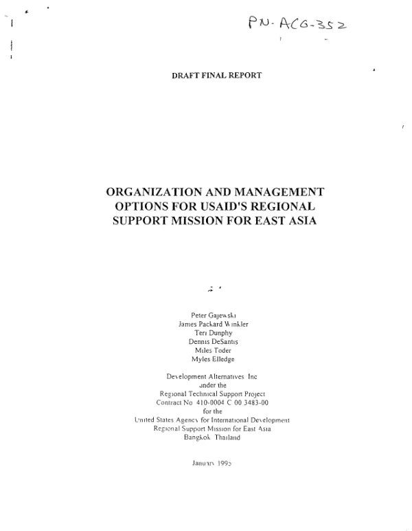 Organization and management options for USAID"s regional support mission for East Asia