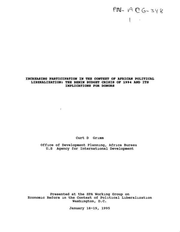 Increasing participation in the context of African political liberalization : the Benin budget crisis of 1994 and its implications for donors