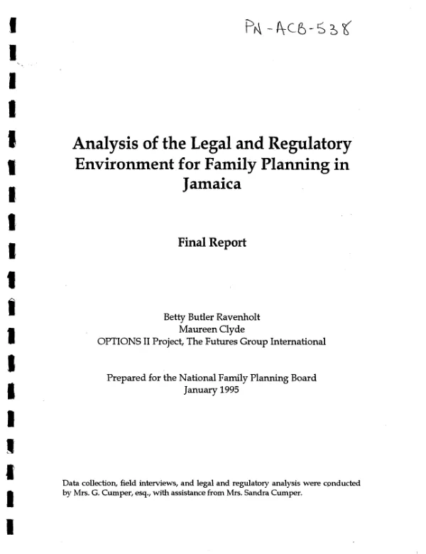 Analysis of the legal and regulatory environment for family planning in Jamaica -- final report