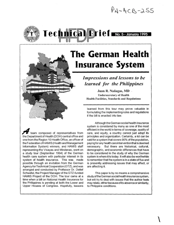 German health insurance system : impressions and lessons to be learned for the Philippines