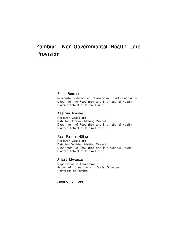 Zambia : non-governmental health care provision