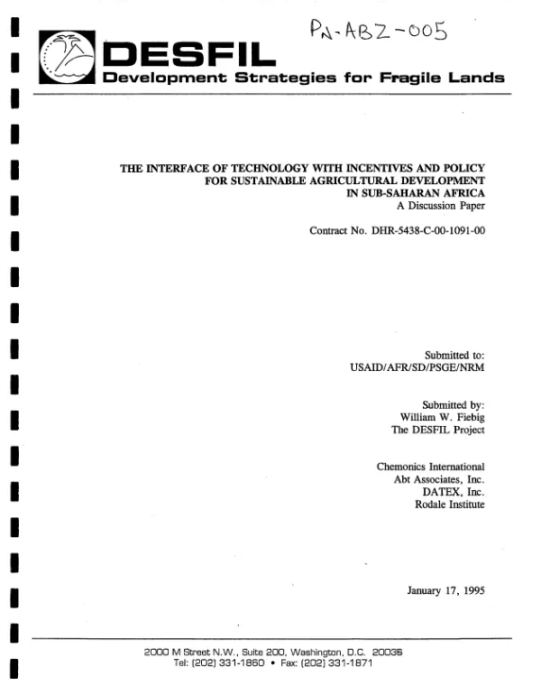Interface of technology with incentives and policy for sustainable agricultural development in sub-Saharan Africa : a discussion paper