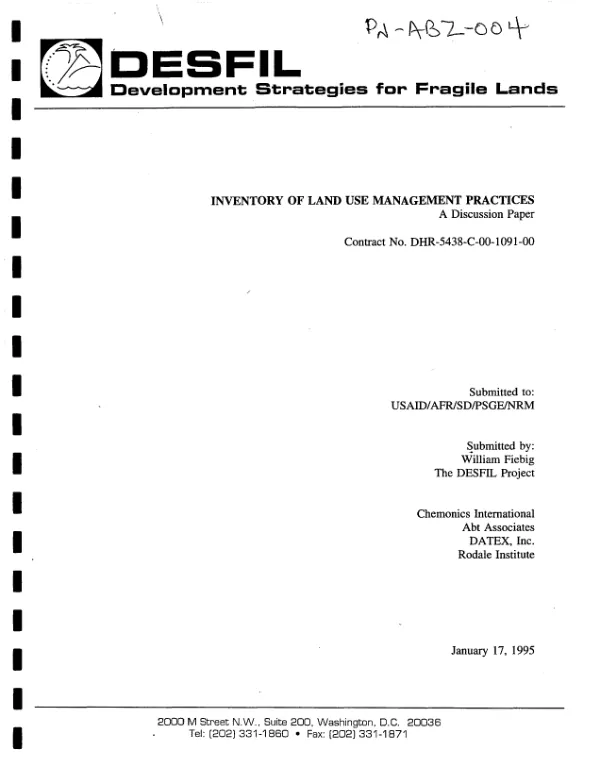 Inventory of land use management practices : a discussion paper