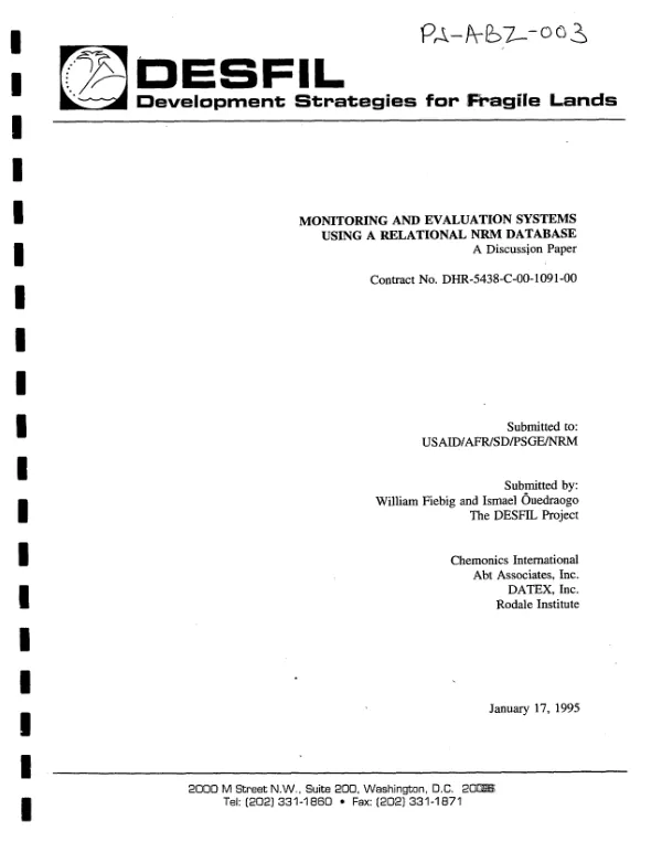Monitoring and evaluation systems using a relational NRM [natural resource management] database : a discussion paper
