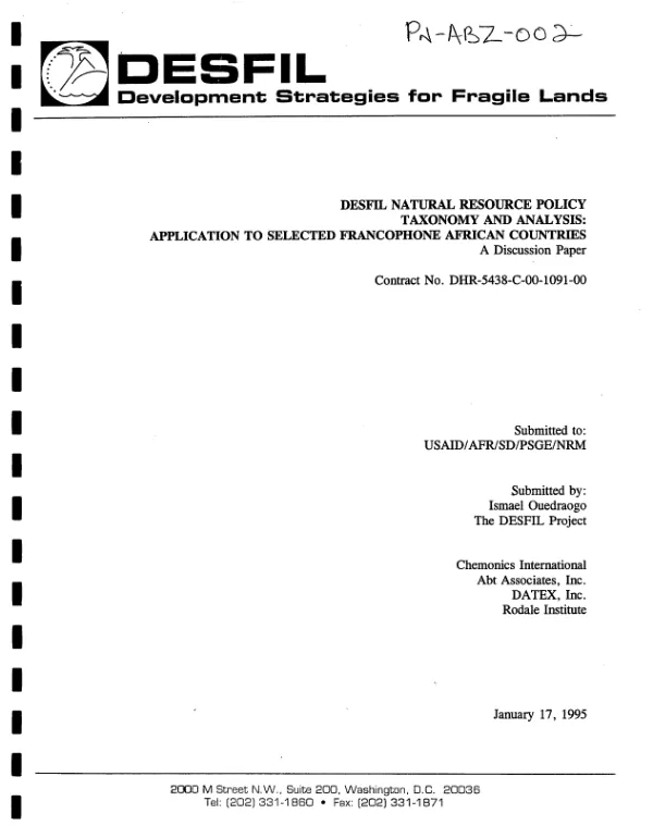 DESFIL natural resource policy -- taxonomy and analysis : application to selected Francophone African countries -- a discussion paper